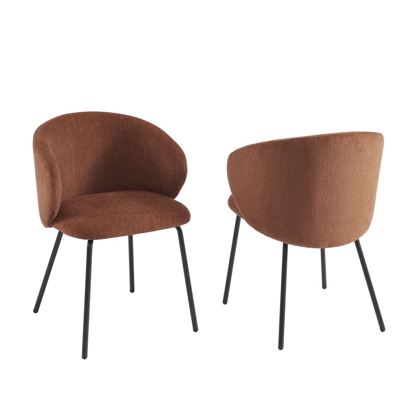 Lot de 6 chaises CASSIE tissu chenille terracotta et pieds métal noir