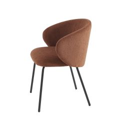 Lot de 6 chaises CASSIE tissu chenille terracotta et pieds métal noir