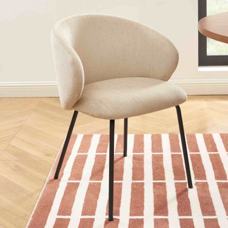 Lot de 6 chaises CASSIE tissu chenille beige et pieds métal noir