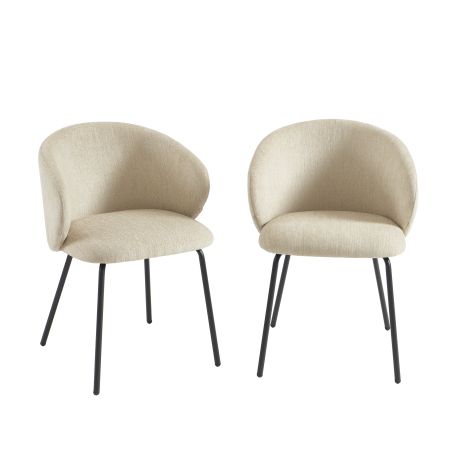 Lot de 6 chaises CASSIE tissu chenille beige et pieds métal noir