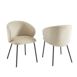 Lot de 6 chaises CASSIE tissu chenille beige et pieds métal noir