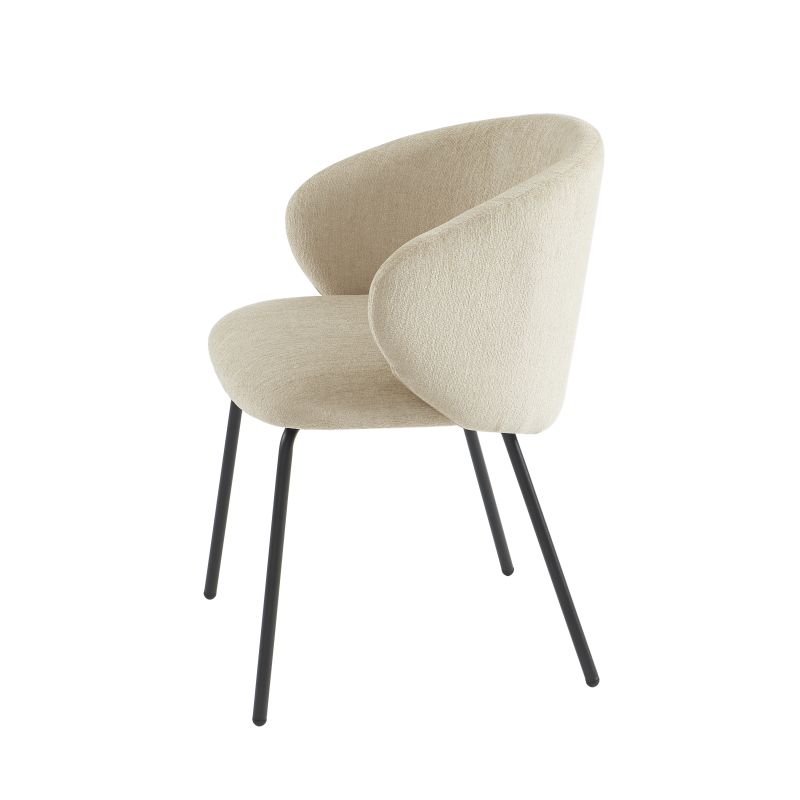 Lot de 6 chaises CASSIE tissu chenille beige et pieds métal noir
