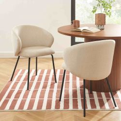 Lot de 6 chaises CASSIE tissu chenille beige et pieds métal noir