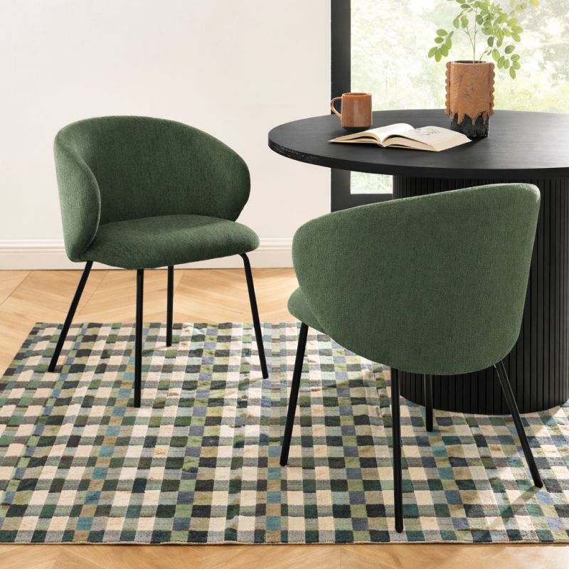 Lot de 6 chaises CASSIE tissu chenille vert et pieds métal noir