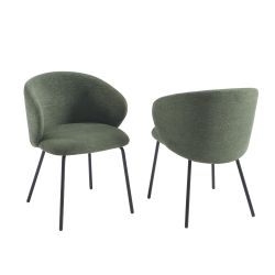 Lot de 6 chaises CASSIE tissu chenille vert et pieds métal noir