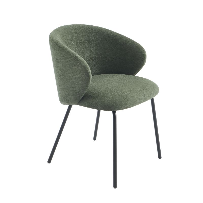 Lot de 6 chaises CASSIE tissu chenille vert et pieds métal noir