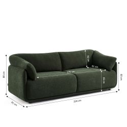 Canapé KURLY 3 places tissu chenille tramé vert