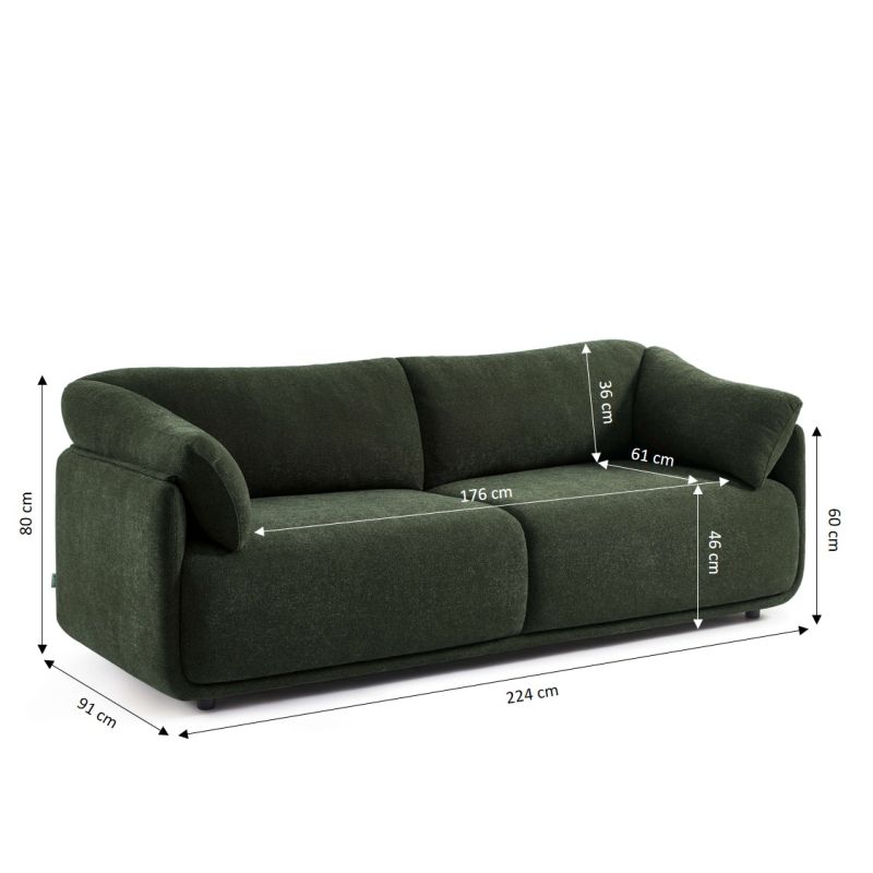 Canapé KURLY 3 places tissu chenille tramé vert