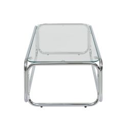 Table basse MAGGY verre trempé transparent et structure en chrome