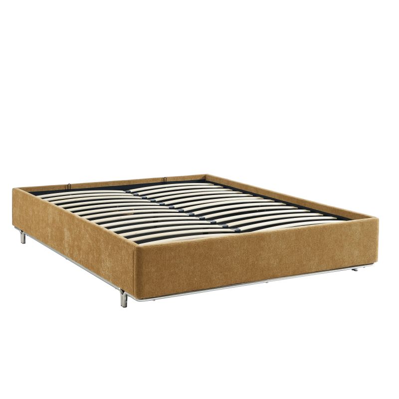 Lit coffre MAGGY 160x200 tissu chenille marron sommier inclus