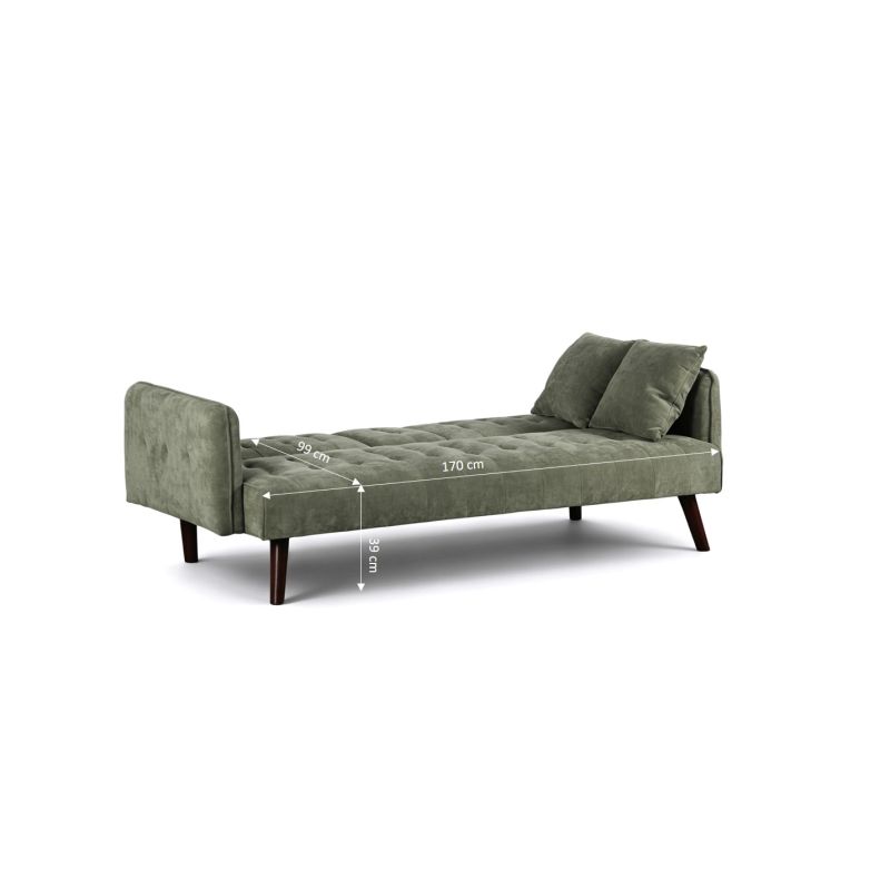 Canapé droit convertible CENOA 3 places tissu chenille tramé vert