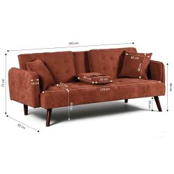 Canapé droit convertible CENOA 3 places tissu chenille tramé brique