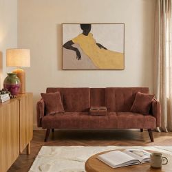 Canapé droit convertible CENOA 3 places tissu chenille tramé brique
