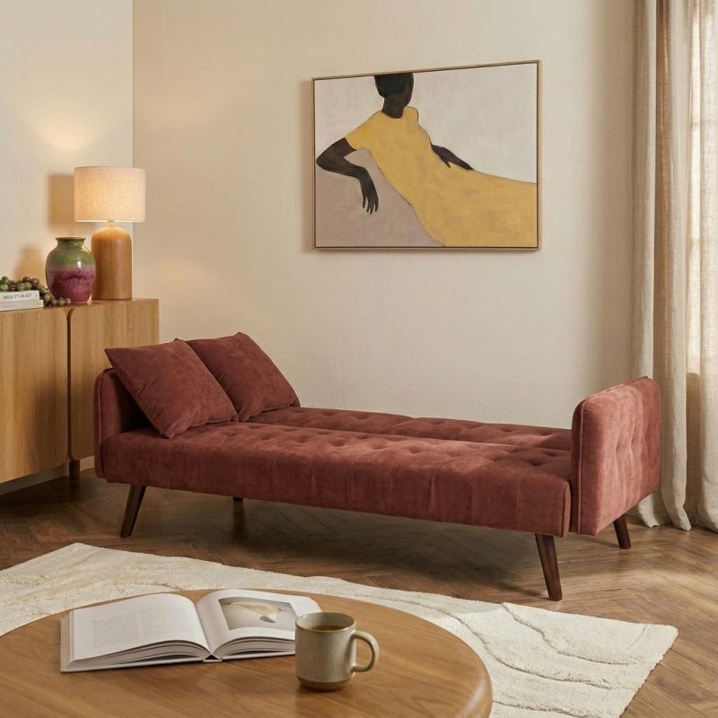 Canapé droit convertible CENOA 3 places tissu chenille tramé brique