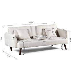 Canapé droit convertible CENOA 3 places tissu chenille tramé beige