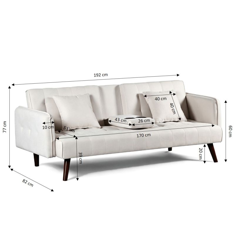 Canapé droit convertible CENOA 3 places tissu chenille tramé beige