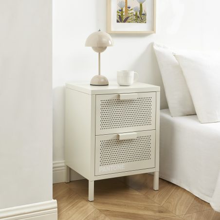 Table de chevet PANTONE métal beige sable double tiroirs 40cm