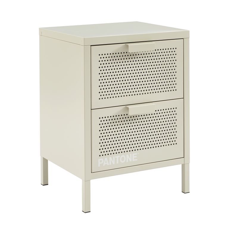 Table de chevet PANTONE métal beige sable double tiroirs 40cm