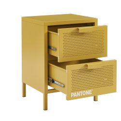 Table de chevet PANTONE métal jaune moutarde double tiroirs 40cm