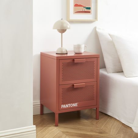 Table de chevet PANTONE métal terracotta double tiroirs 40cm