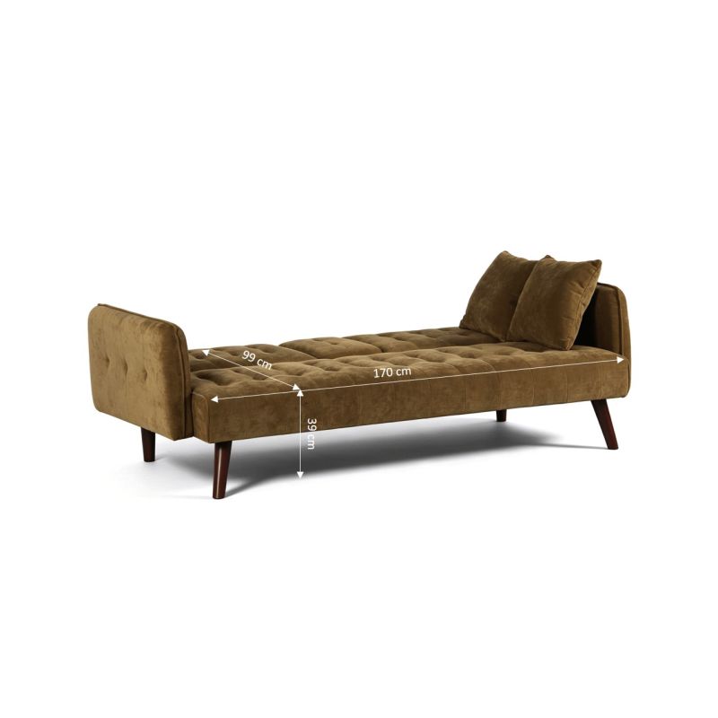 Canapé droit convertible CENOA 3 places tissu chenille tramé marron kaki
