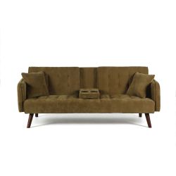 Canapé droit convertible CENOA 3 places tissu chenille tramé marron kaki