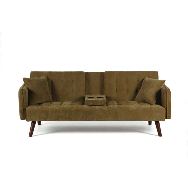 Canapé droit convertible CENOA 3 places tissu chenille tramé marron kaki