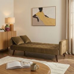 Canapé droit convertible CENOA 3 places tissu chenille tramé marron kaki