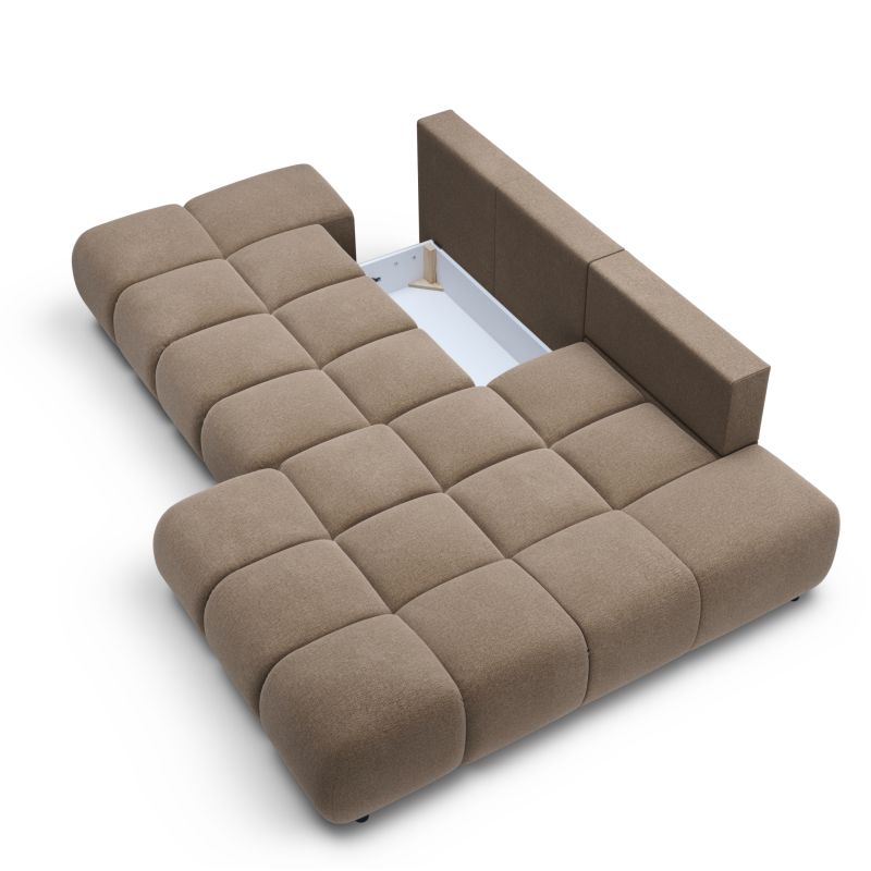 Canapé d'angle droit convertible ALMERA 4 places tissu taupe