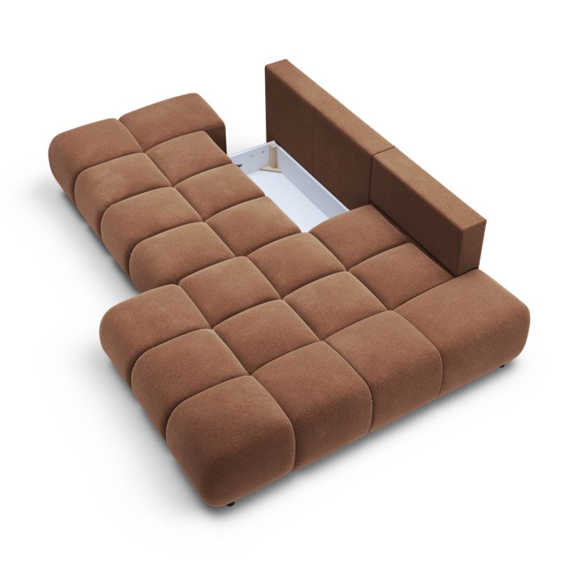 Canapé d'angle droit convertible ALMERA 4 places tissu terracotta