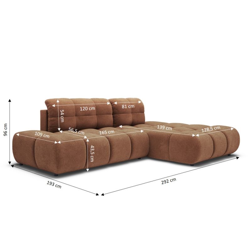 Canapé d'angle droit convertible ALMERA 4 places tissu terracotta