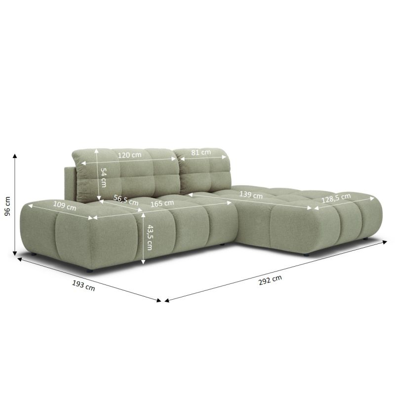 Canapé d'angle droit convertible ALMERA 4 places tissu vert