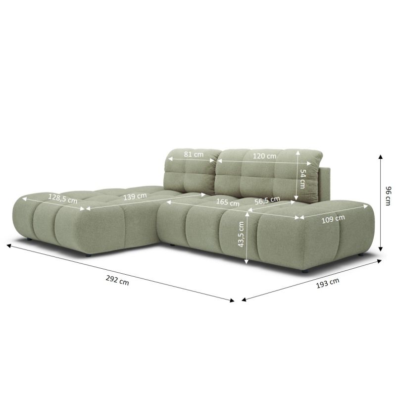 Canapé d'angle gauche convertible ALMERA 4 places tissu vert