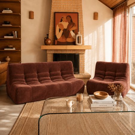 Ensemble banquette et chauffeuse JANIS modulable 3 places velours bordeaux