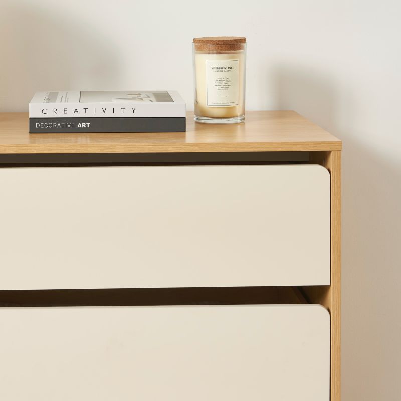 Commode THALIA 3 tiroirs beige et effet chêne 90cm