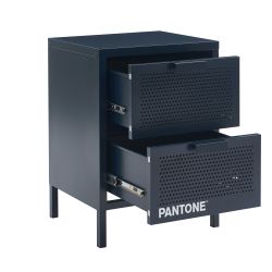 Table de chevet PANTONE métal bleu nuit double tiroirs 40cm