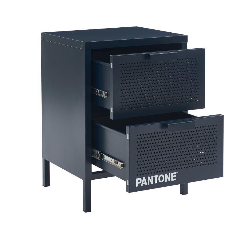 Table de chevet PANTONE métal bleu nuit double tiroirs 40cm