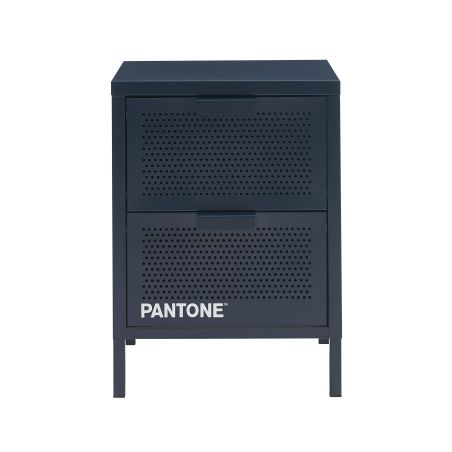 Table de chevet PANTONE métal bleu nuit double tiroirs 40cm