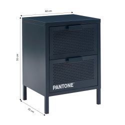 Table de chevet PANTONE métal bleu nuit double tiroirs 40cm