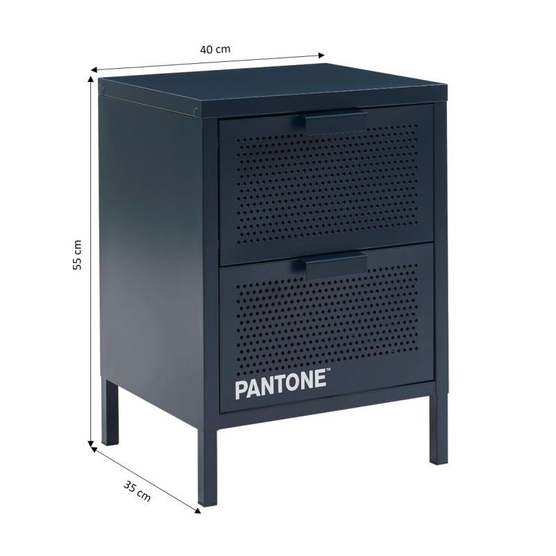 Table de chevet PANTONE métal bleu nuit double tiroirs 40cm