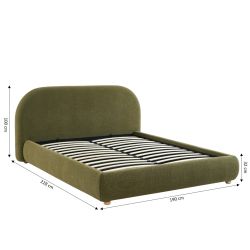 Lit coffre JELLY 160x200 tissu bouclette vert sommier inclus