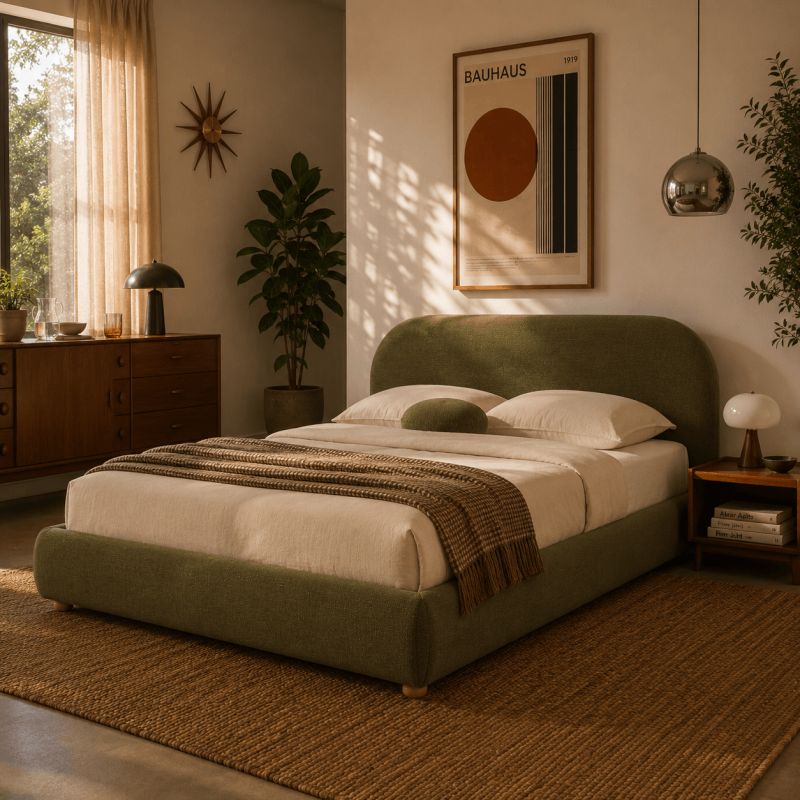 Lit coffre JELLY 140x190 tissu bouclette vert sommier inclus