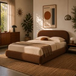 Lit coffre JELLY 140x190 tissu bouclette marron sommier inclus