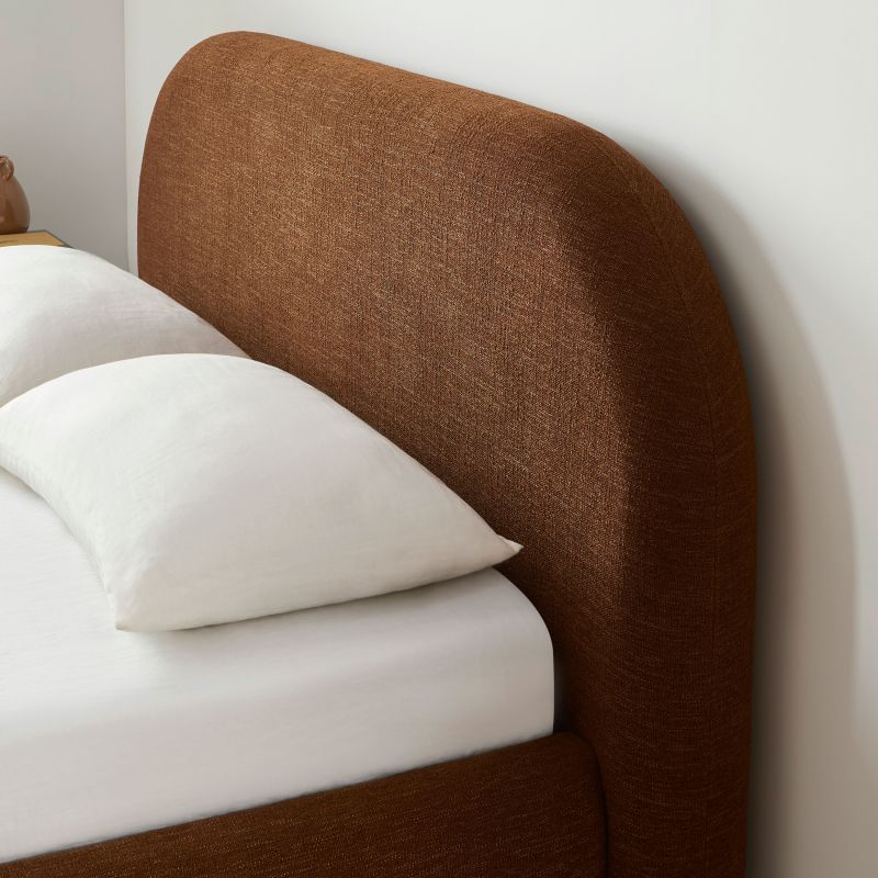 Lit coffre JELLY 140x190 tissu bouclette marron sommier inclus