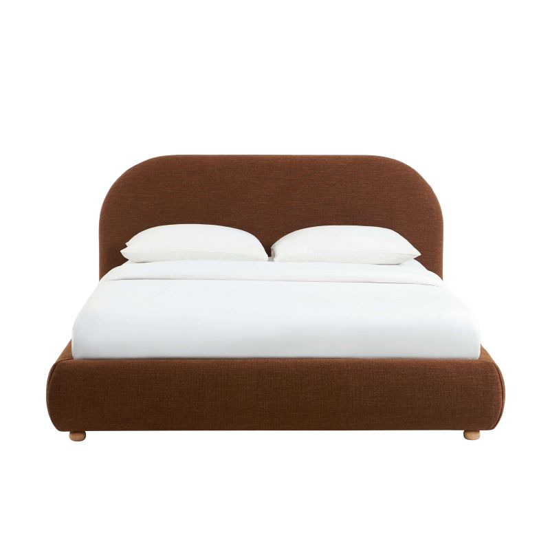 Lit coffre JELLY 140x190 tissu bouclette marron sommier inclus