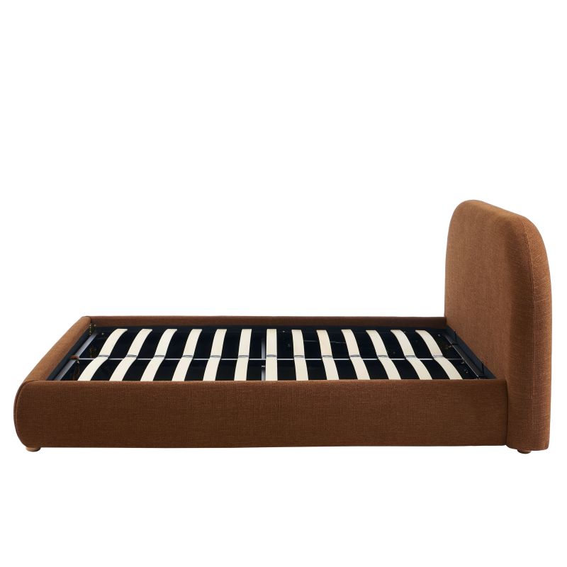 Lit coffre JELLY 140x190 tissu bouclette marron sommier inclus