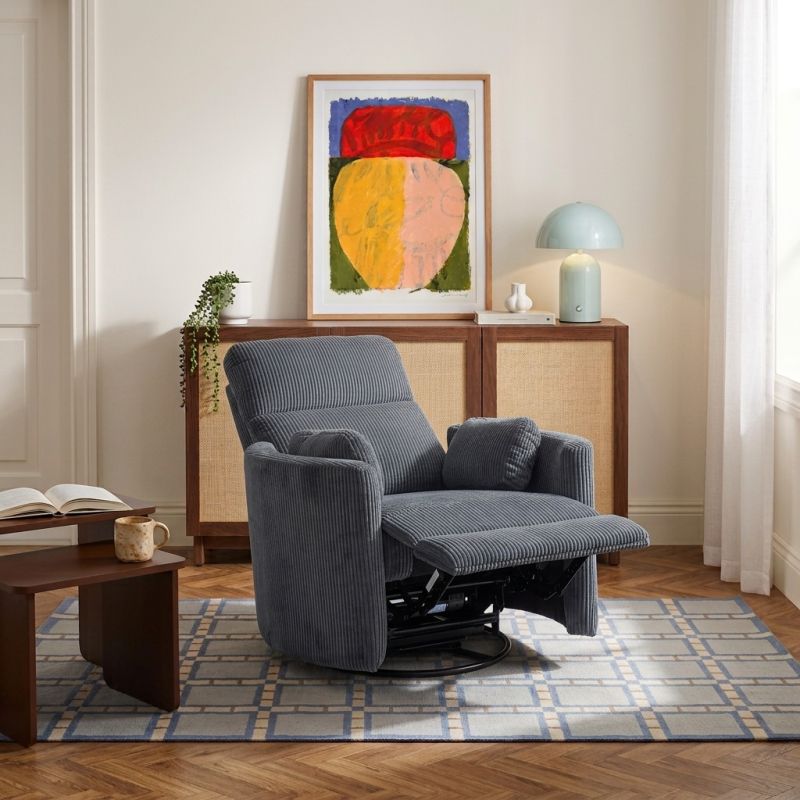 Fauteuil relax électrique pivotant ALCOR 1 place velours côtelé gris