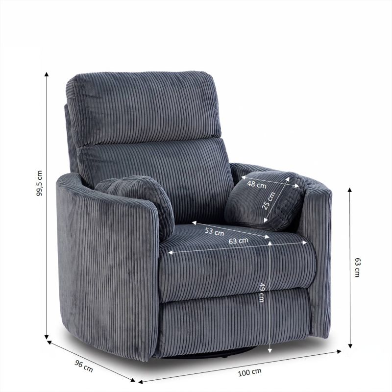 Fauteuil relax électrique pivotant ALCOR 1 place velours côtelé gris