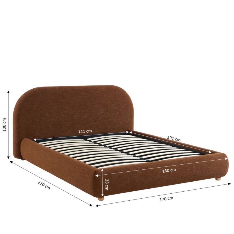Lit coffre JELLY 140x190 tissu bouclette marron sommier inclus