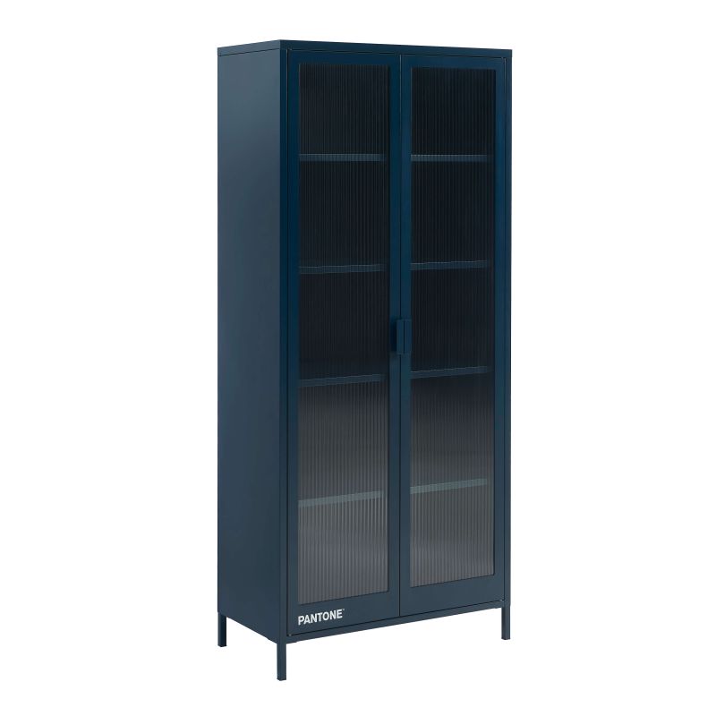 Vaisselier PANTONE en verre cannelé et métal bleu nuit h180cm